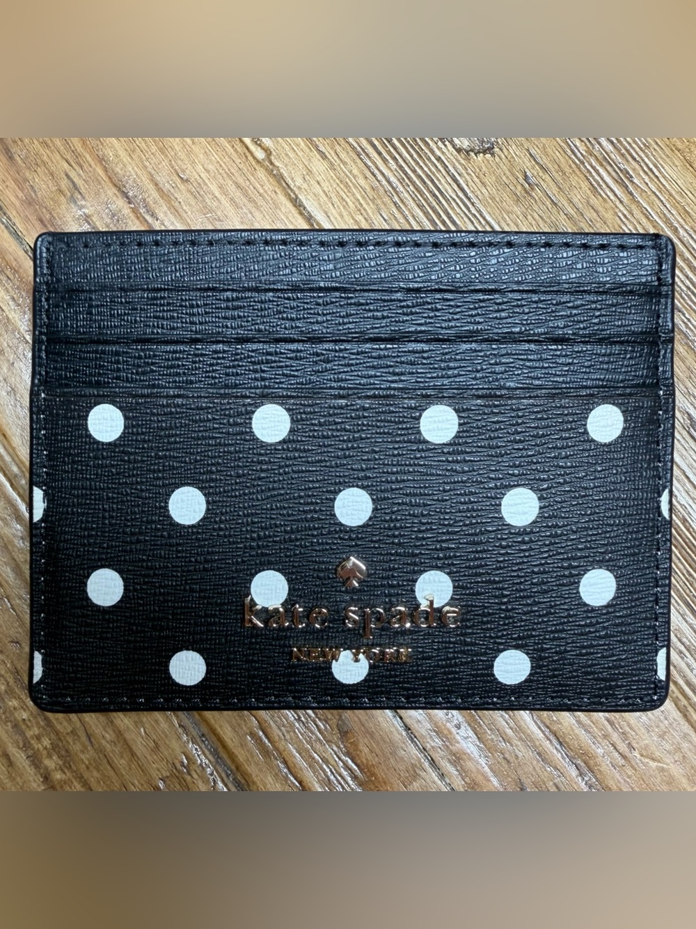 Kate Spade x Disney Minnie Mouse Polka Dot Leather Card Holder Wallet Black - Picture 2 of 10